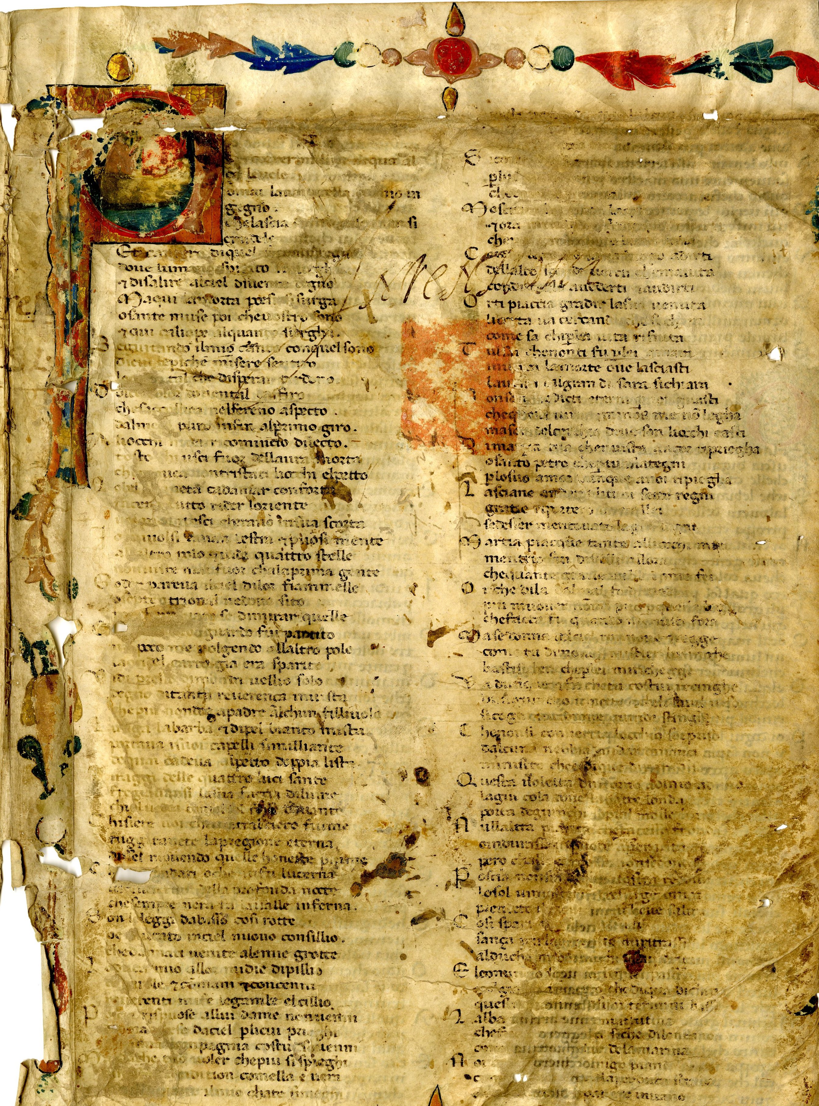 si tratta di frammenti della Divina Commedia di Dante Alighieri in cui compaiono alcuni canti dell'Inferno e del Purgatorio) venne ritrovato nell'archivio del Comune di Forlì.
